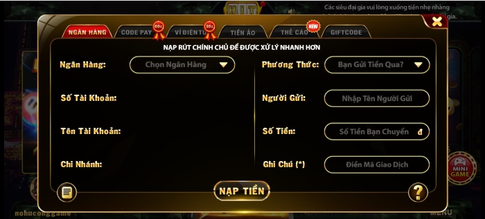 cách nạp tiền game nổ hũ